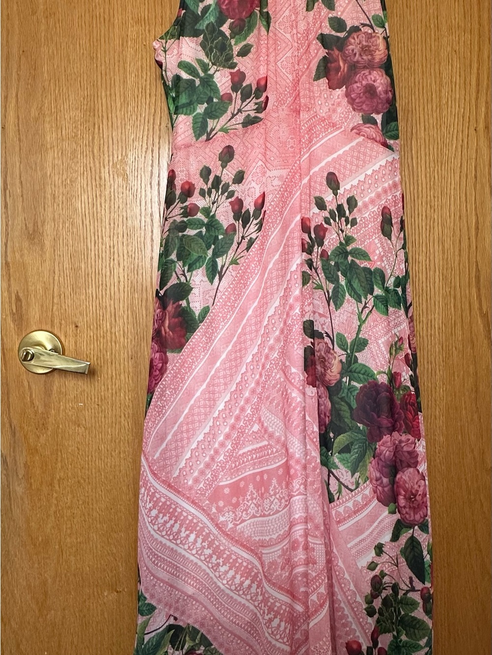 Floral Pink Midi Dress with Rose Motif